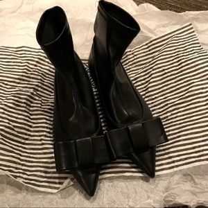 Zara black leather flat sock boots